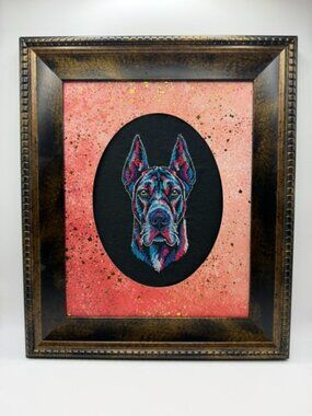 Homemade Vibrant Great Dane Framed Embroidery Art